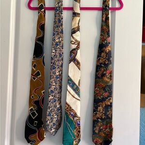 Designers Four-Piece Patterned Silk Tie Set in Black, Brown, Cream & Teal